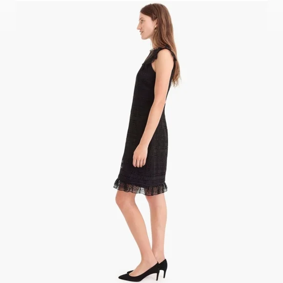 J CREW Cap-sleeve ruffle dress in mixed black lace - Picture 3 of 8